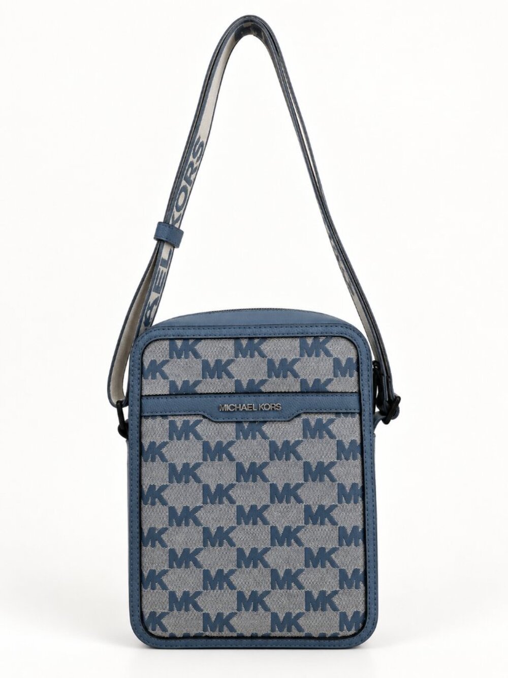 Michael Kors Blue Denim MK Monogram Crossbody Messenger Bag